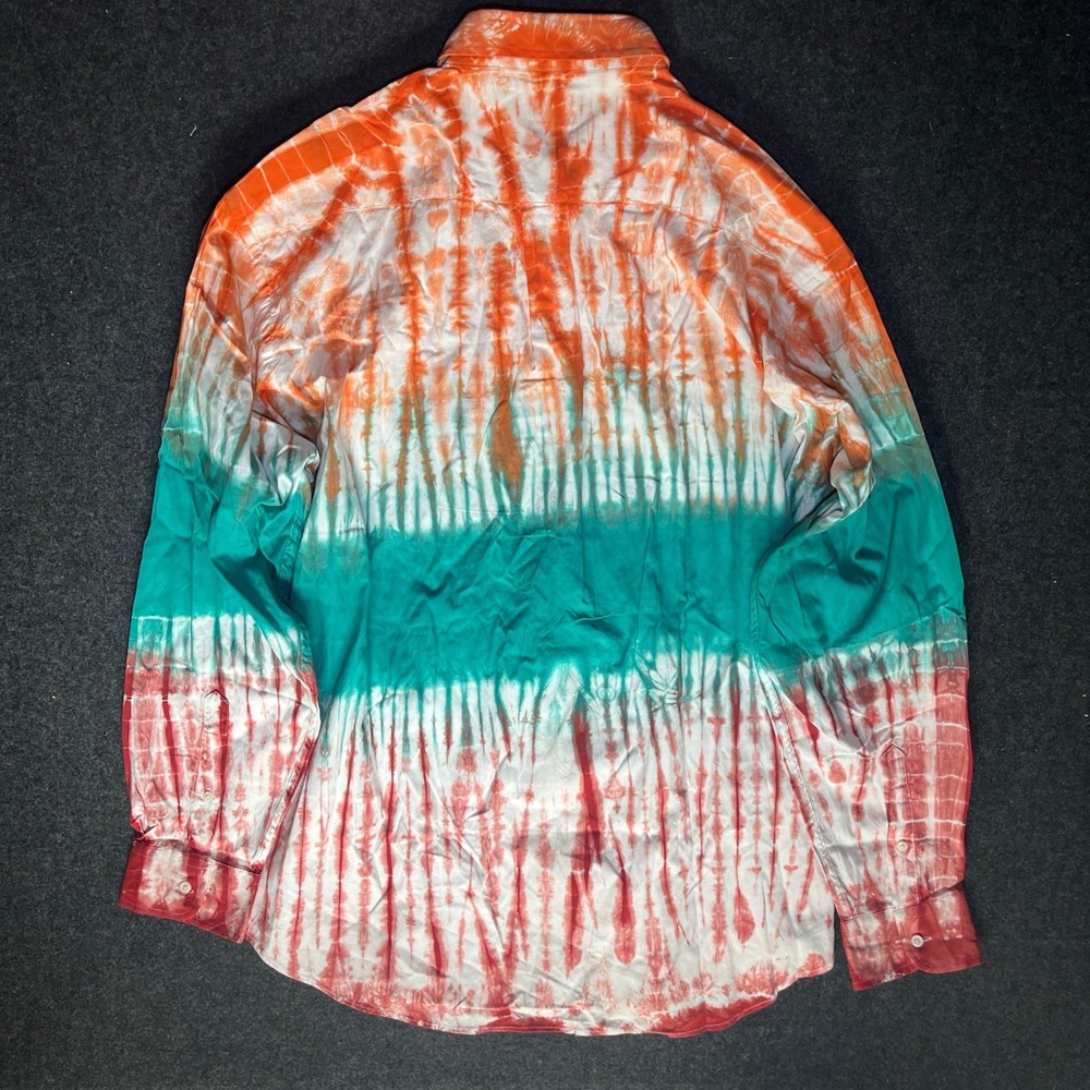Harrods Button Down Shirt Mens 17.5 Multicolor Tie Dye Cotton Long Slv - Picture 5 of 7